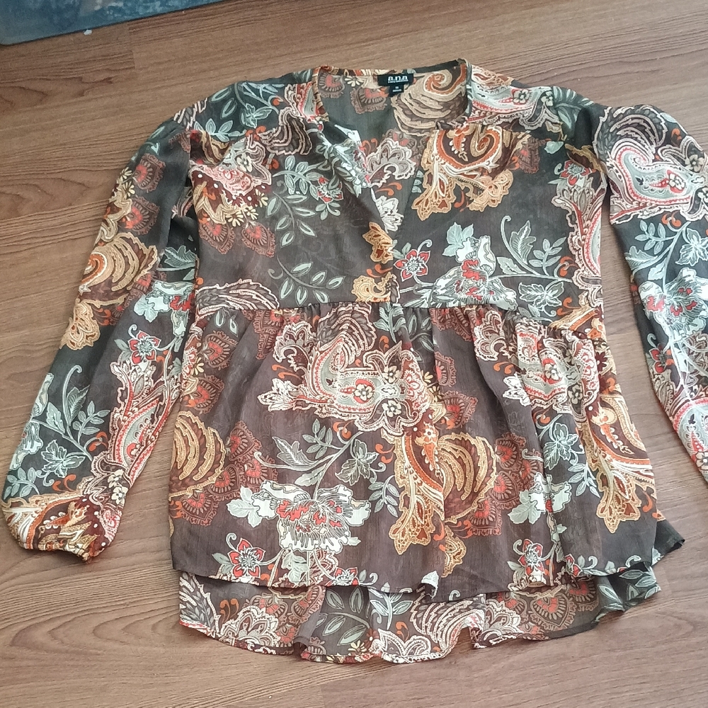 a.n.a Floral Paisley Blouse - Brown and Green